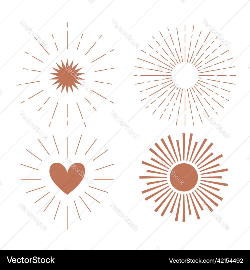 A set of different suns with rays boho celestial Vector Image