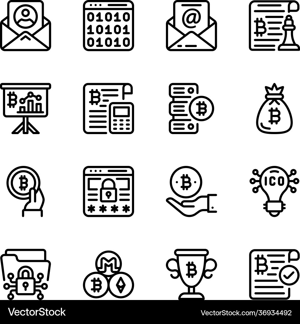 Bitcoin web and blockchain strategy linear icons Bitcoin web and blockchain strategy linear icons vector image