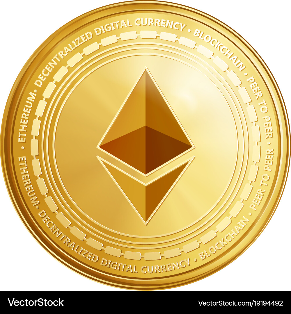 Golden ethereum blockchain coin symbol vector image