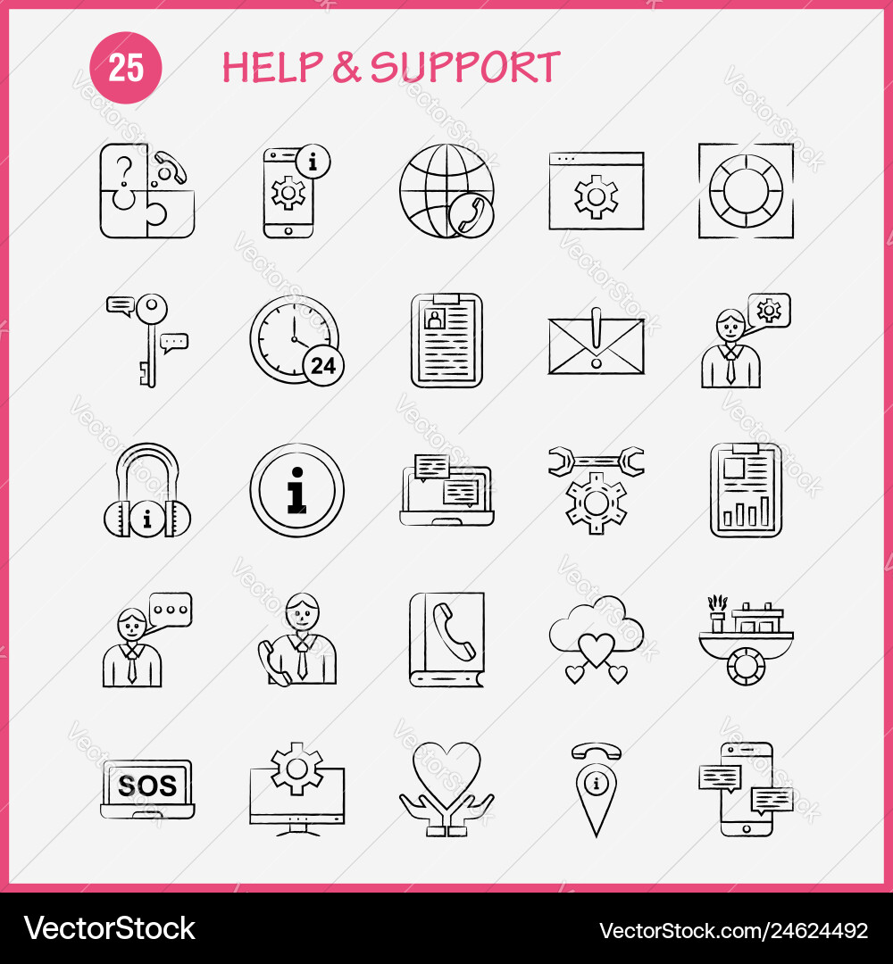 Help and support hand drawn icon for web print Help and support hand drawn icon for web print Vector Image