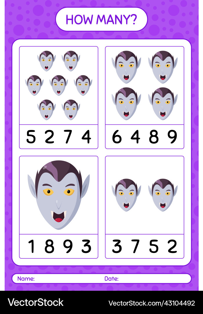 How many counting game with vampire worksheet Vector Image