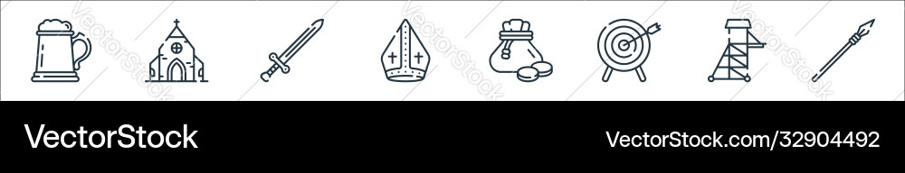 Medieval times line icons linear set quality Medieval times line icons linear set quality vector image