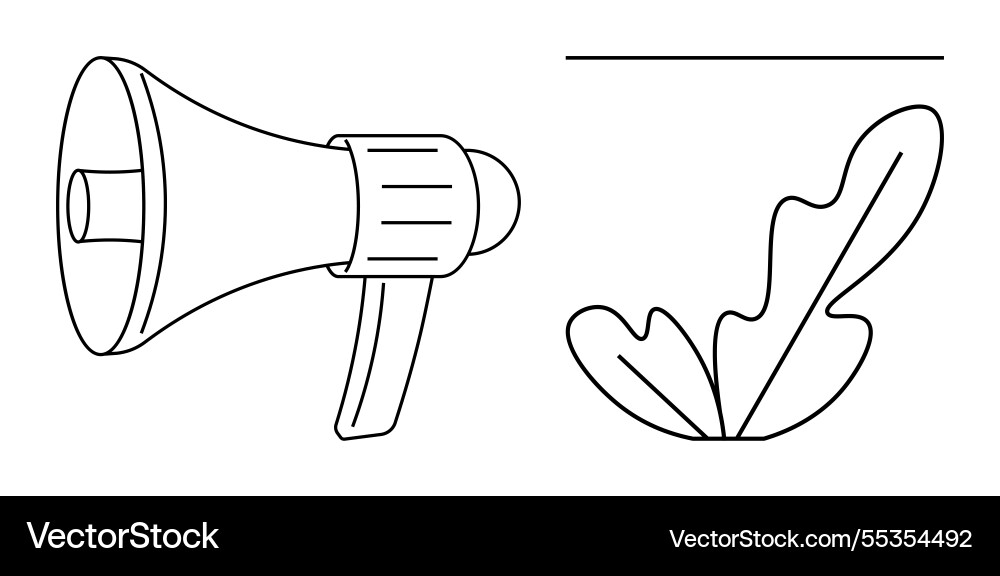 Megaphone and leaf outline with abstract line Megaphone and leaf outline with abstract line Vector Image