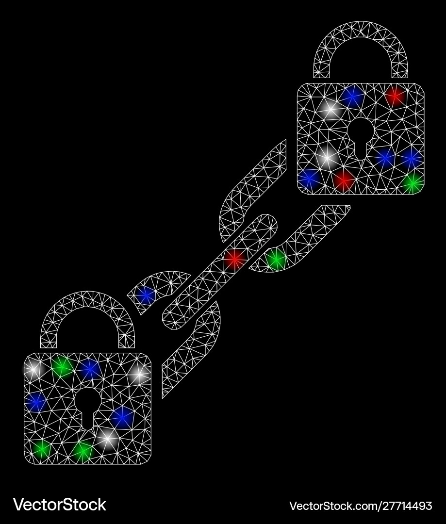 Bright mesh carcass lock blockchain with flash Bright mesh carcass lock blockchain with flash vector image