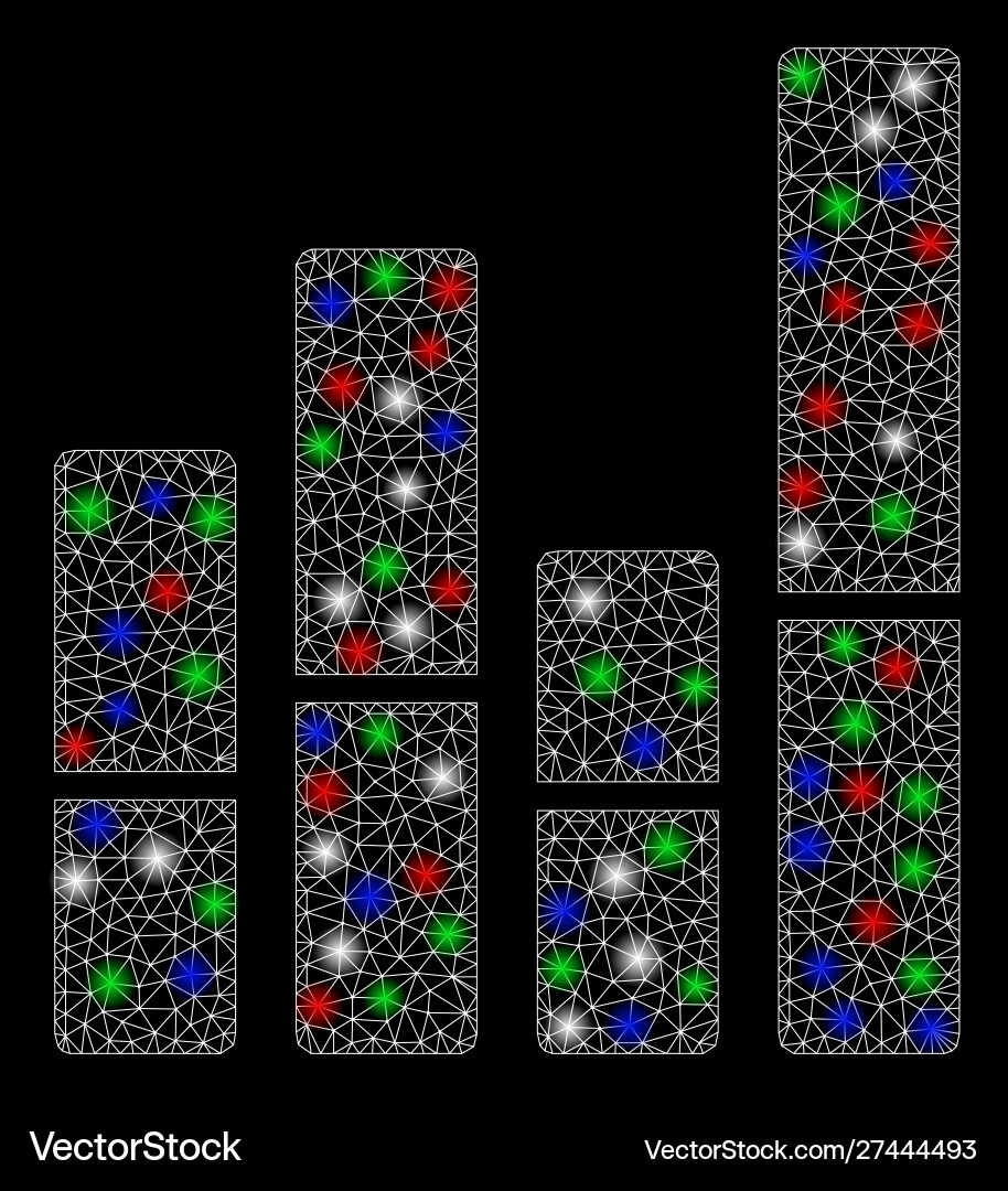Bright mesh network bar chart with flash spots Bright mesh network bar chart with flash spots Vector Image