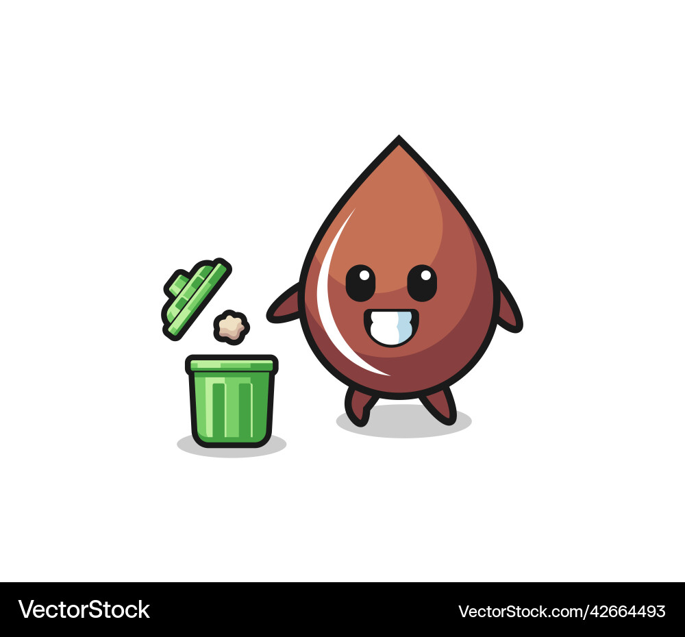 Chocolate drop throwing garbage in the trash Vector Image