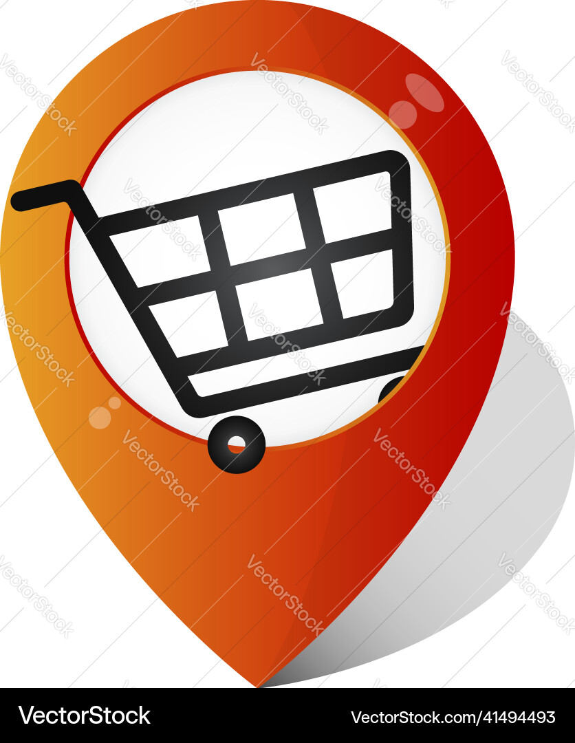 Grocery cart and map location marker vector image