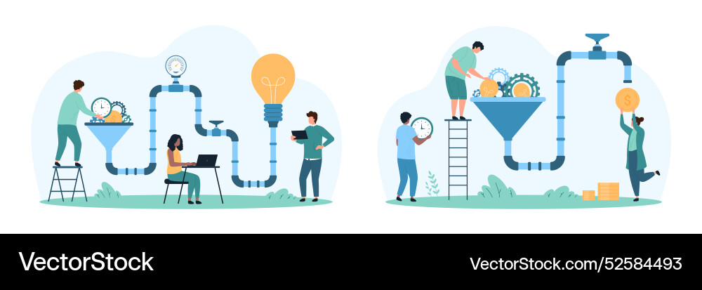 Idea creation and monetization process set tiny Idea creation and monetization process set tiny vector image