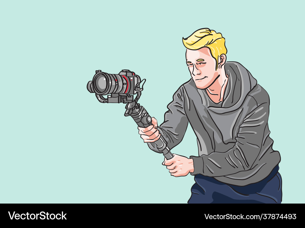 Man Using Camera with Gimbal Vector Image