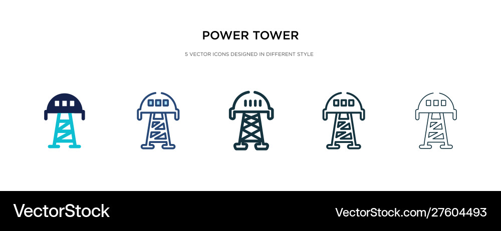Power tower icon in different style two colored vector image