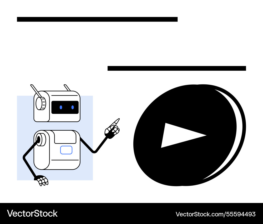 Robot pointing at play button symbolizing vector image