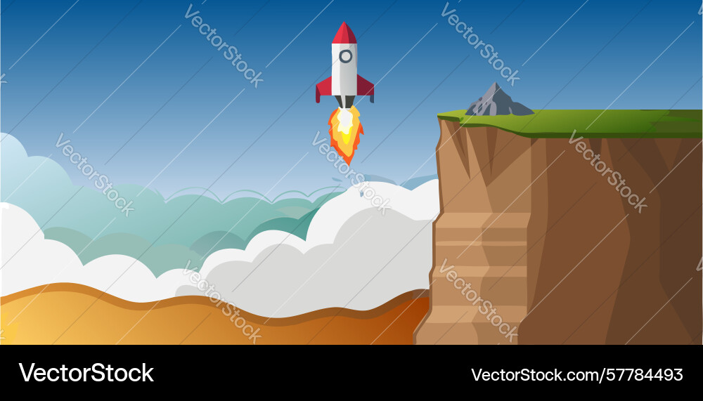 Rocket launch above sea at dawn design generative Vector Image