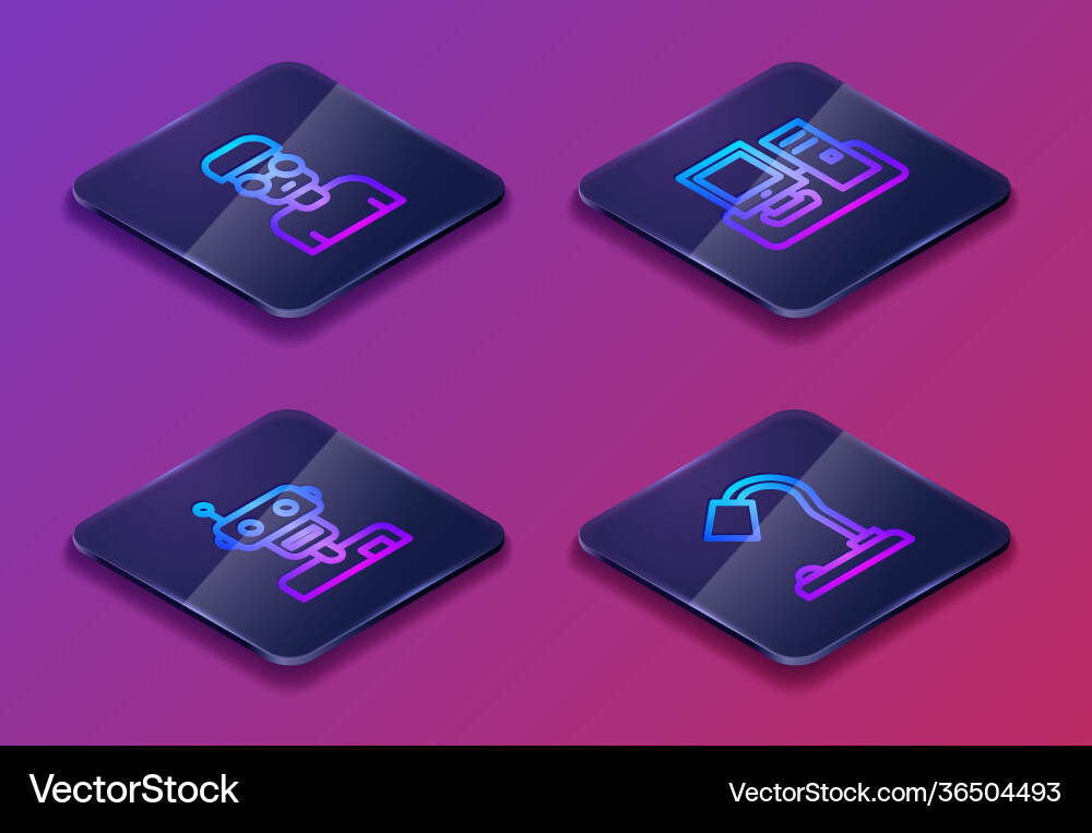 Set isometric line nerd geek robot monitor Set isometric line nerd geek robot monitor vector image