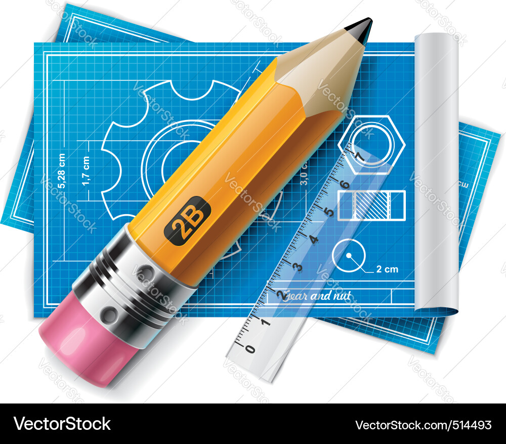 Technical Drawing Pencil with Ruler Vector Image