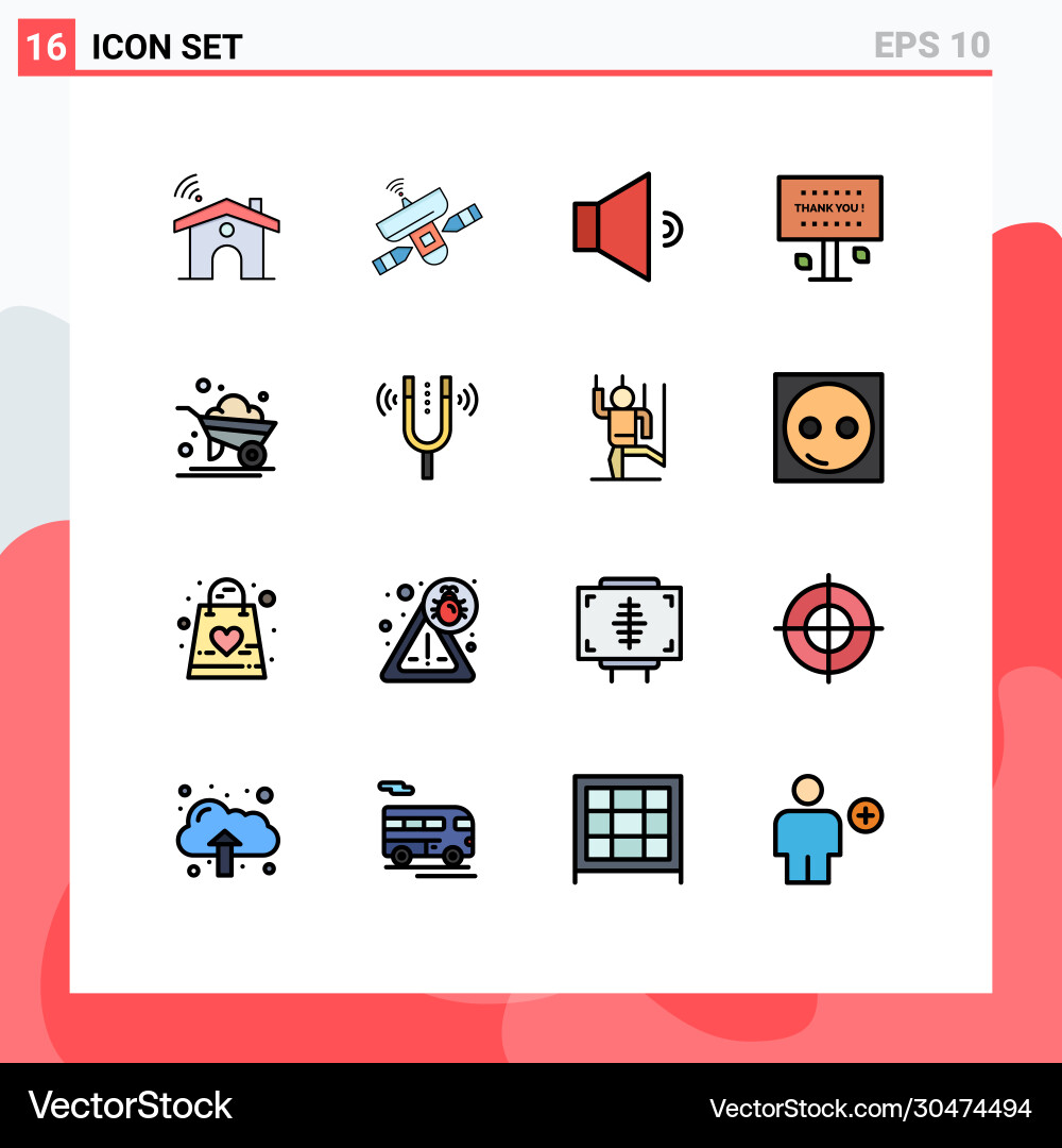 16 universal flat color filled lines set for web Vector Image