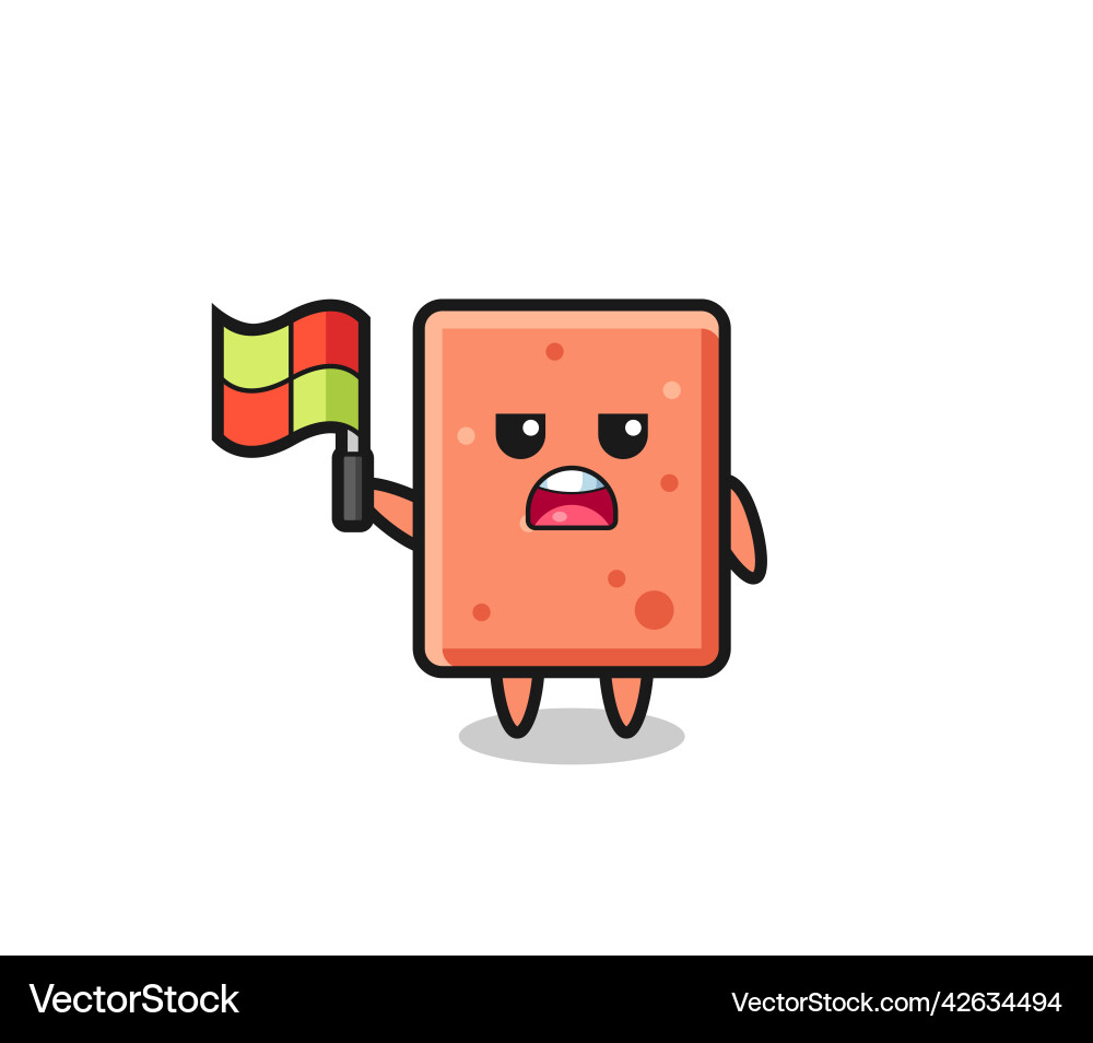 Brick character as line judge putting the flag up vector image