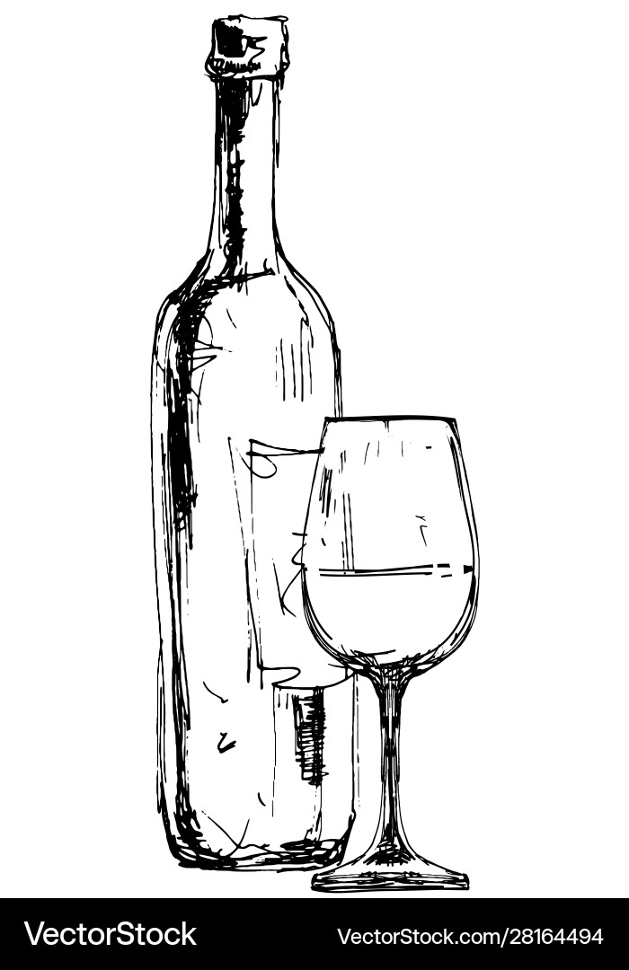 Elegante Weinflasche und Glas Vektorbild
