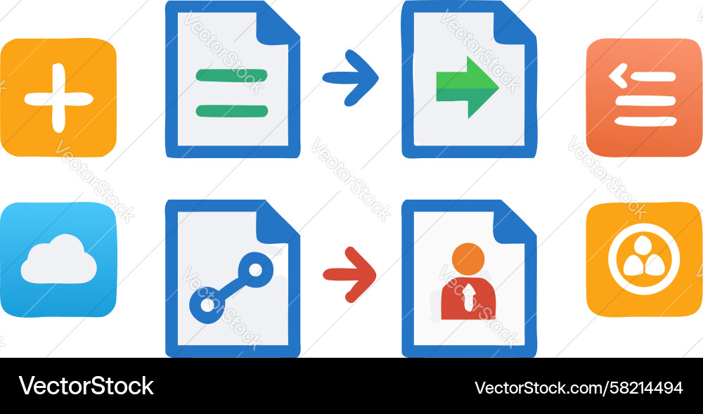 File Operations Icons - Data Flow Vector Image