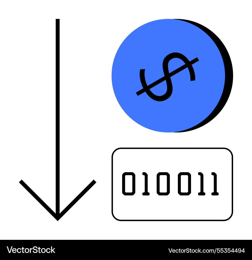 Financial data dollar sign with binary code Financial data dollar sign with binary code vector image