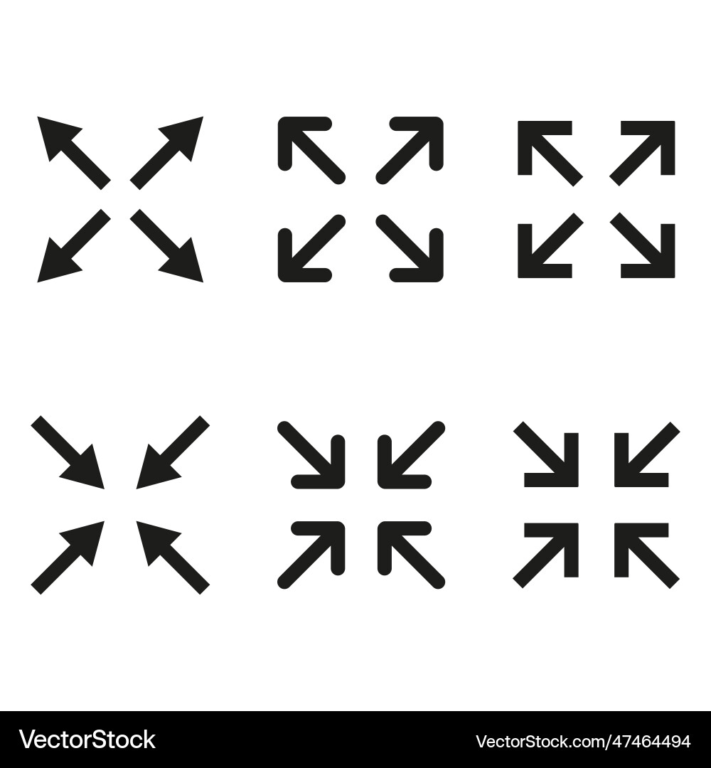 Full screen and exit icon set size Full screen and exit icon set size vector image