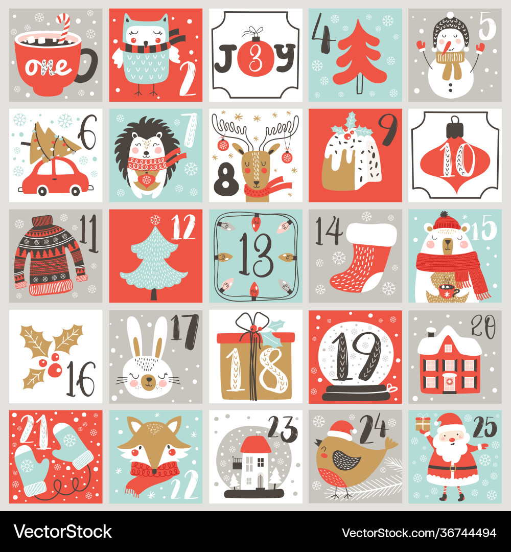 Hand-Drawn Christmas Advent Calendar Vector Image