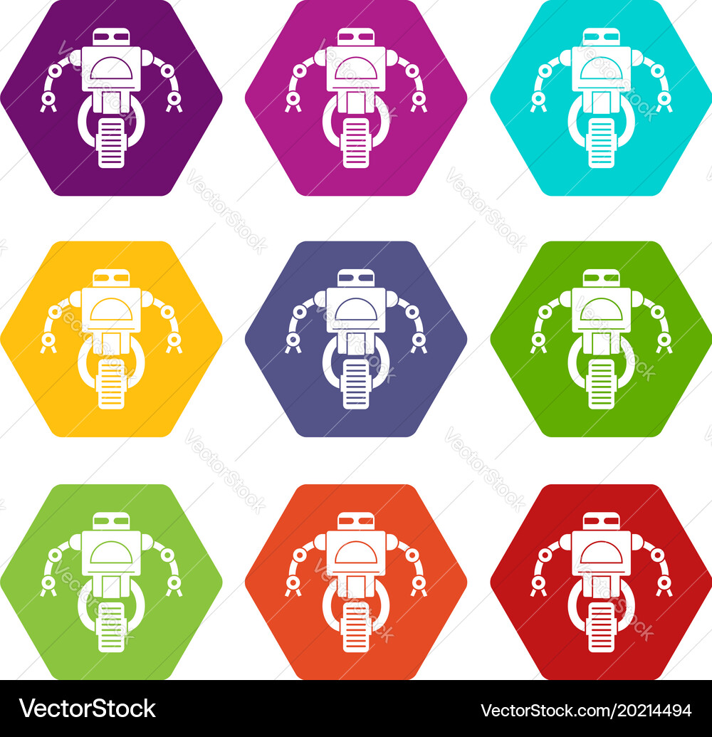 Machine robot icon set color hexahedron vector image