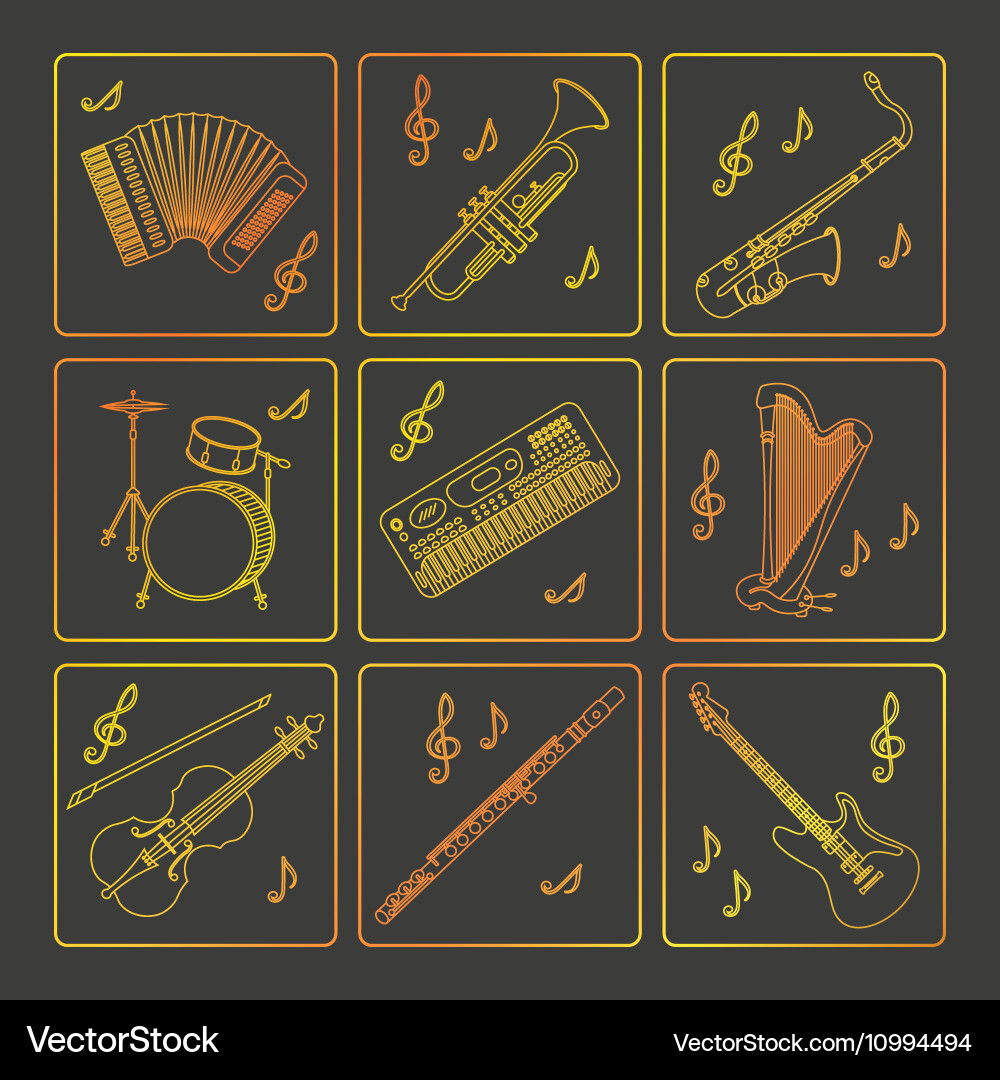 Music instruments thin line icon set for web Vector Image