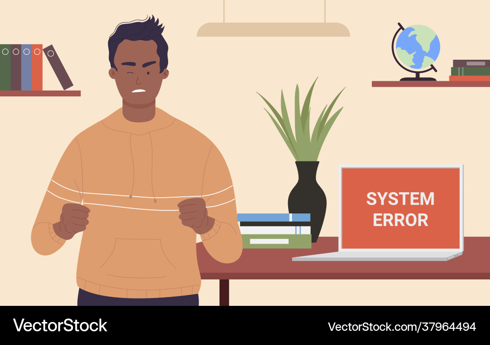 Office worker and broken computer angry vector image