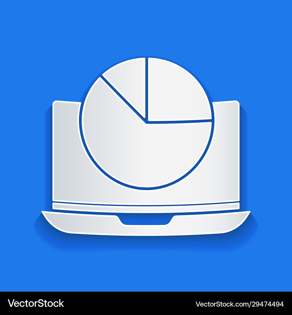 Paper cut laptop with graph chart icon isolated Paper cut laptop with graph chart icon isolated vector image