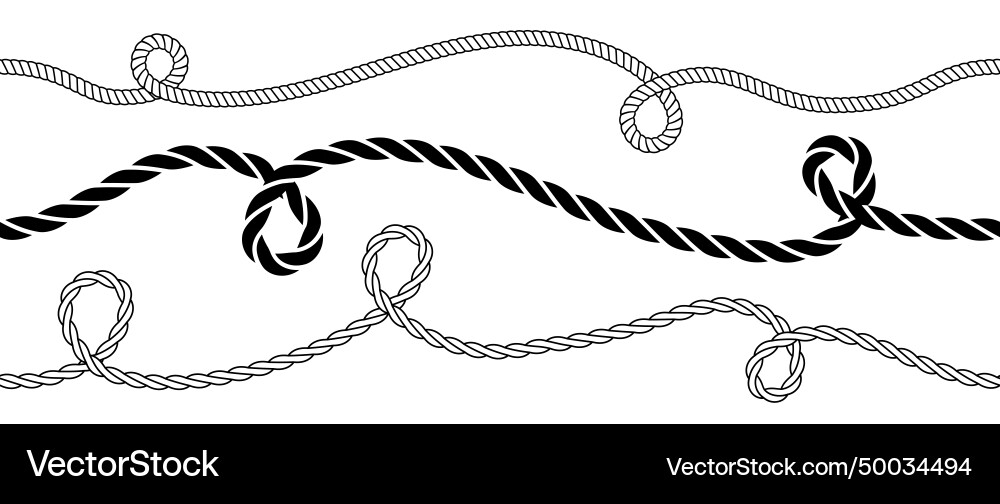 Rope wave set repeating hemp cord line collection Rope wave set repeating hemp cord line collection vector image