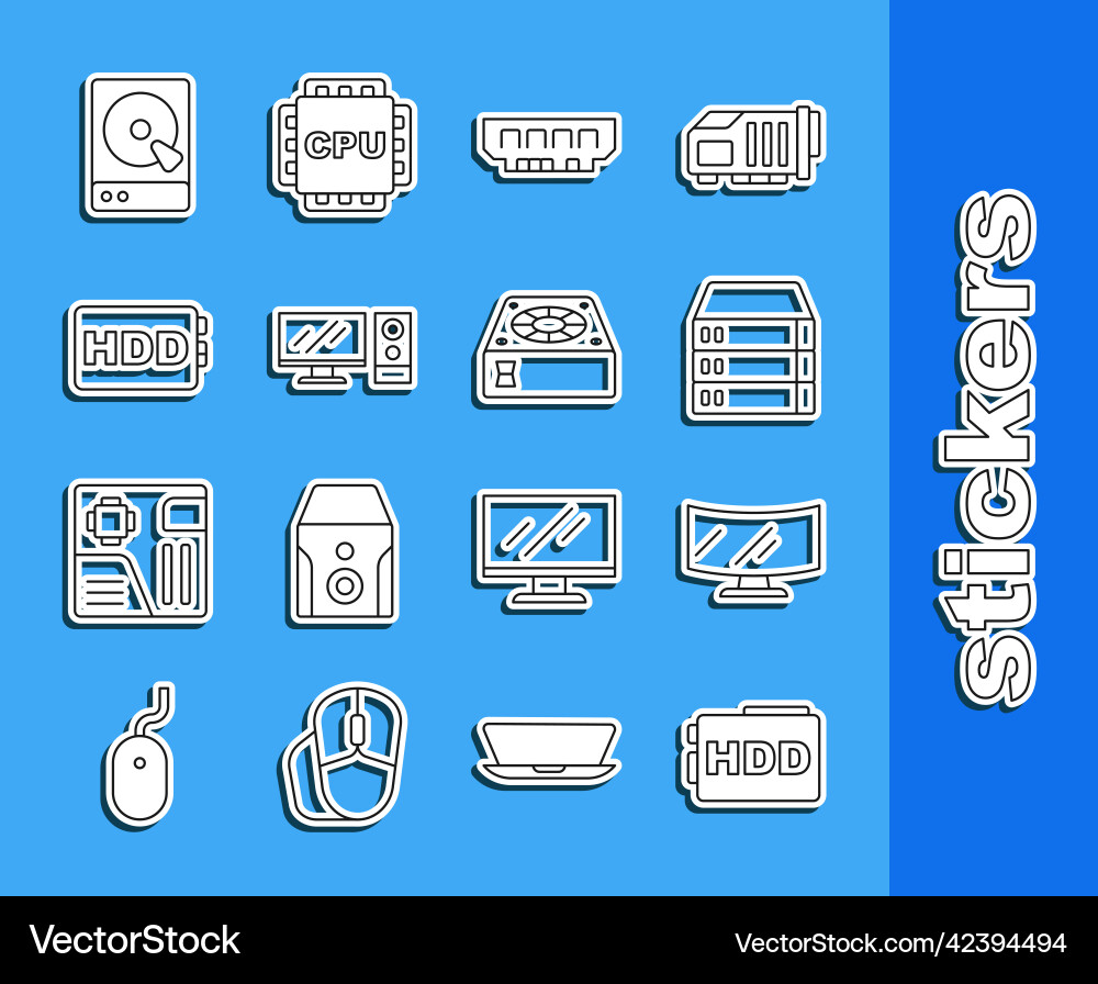 Set line hard disk drive hdd computer monitor vector image