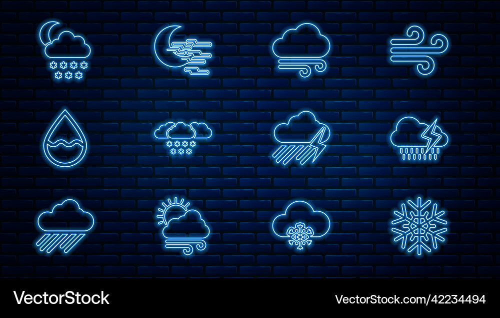 Set line snowflake cloud with rain and lightning Set line snowflake cloud with rain and lightning Vector Image