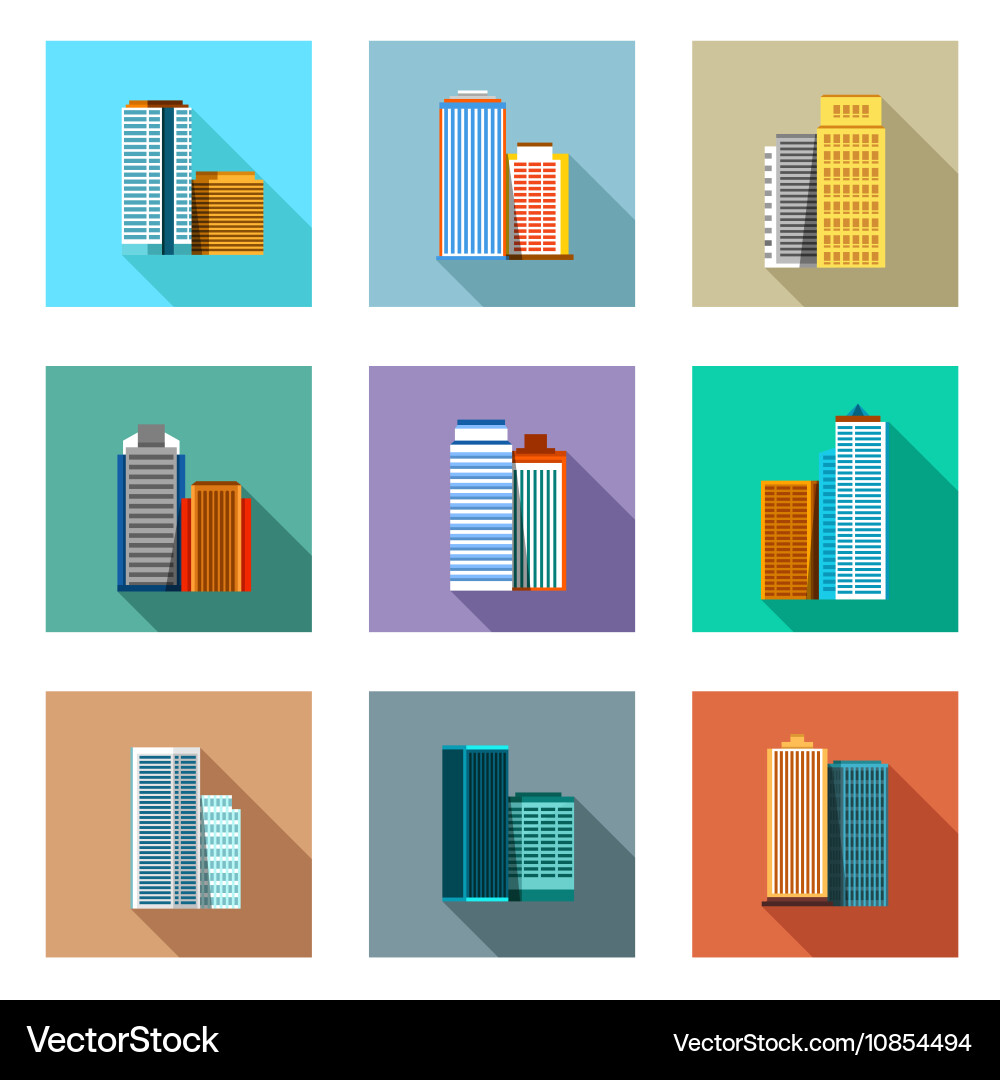 Set of flat design buildings objects Vector Image