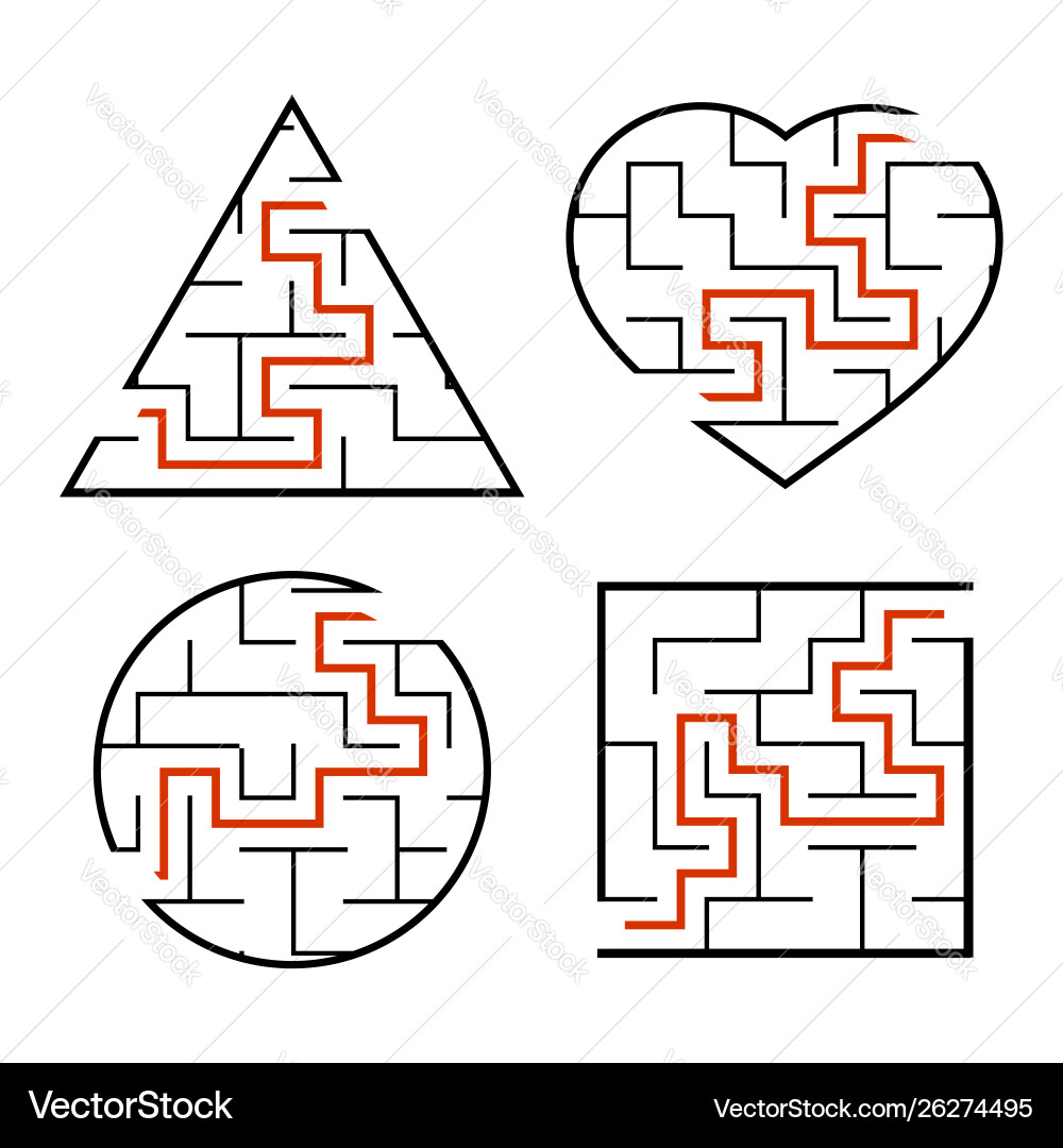 A set mazes circle square triangle heart game Vector Image