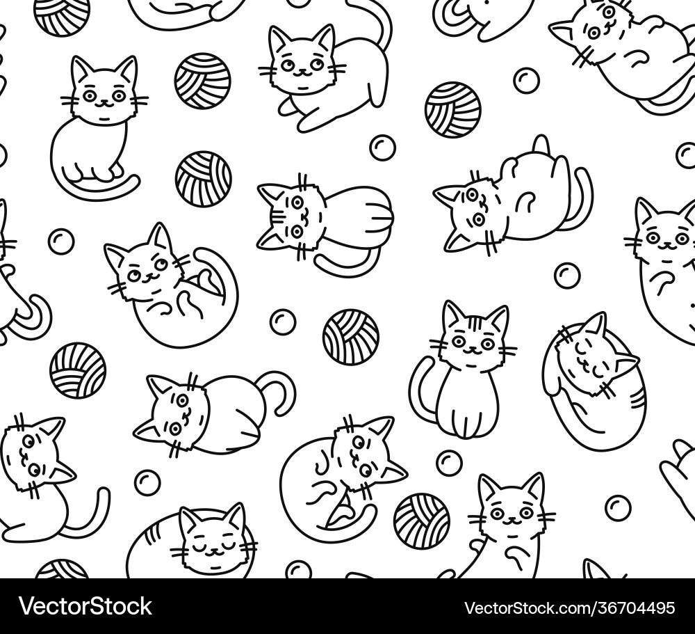 Cute cartoon cat seamless pattern on white vector image