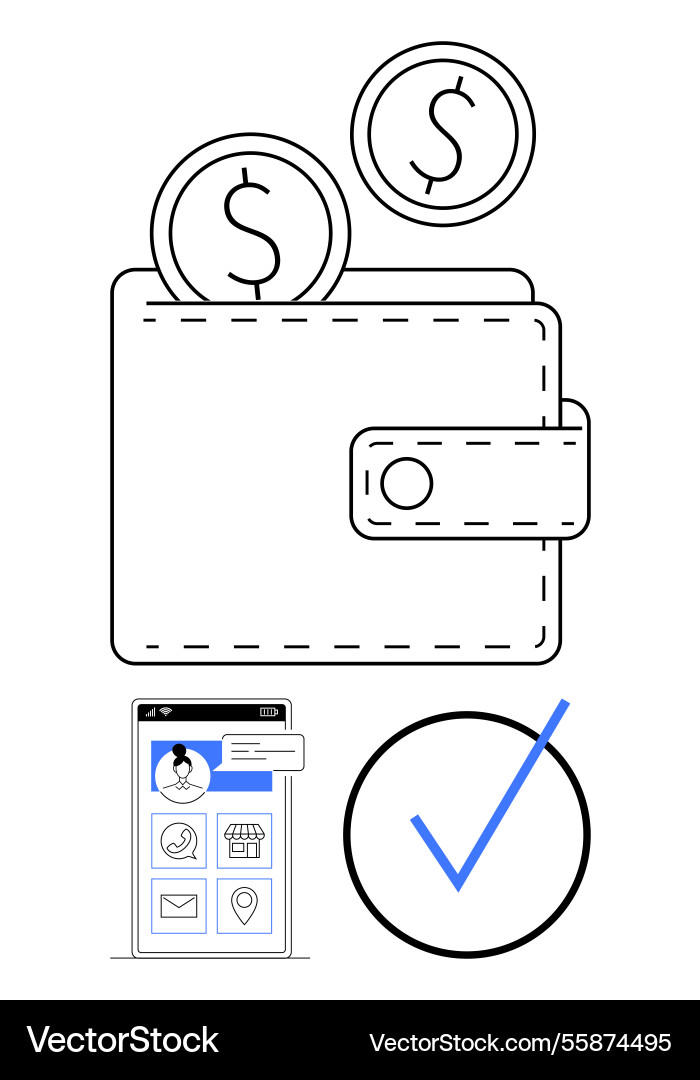 Digital wallet with mobile app interface Digital wallet with mobile app interface vector image