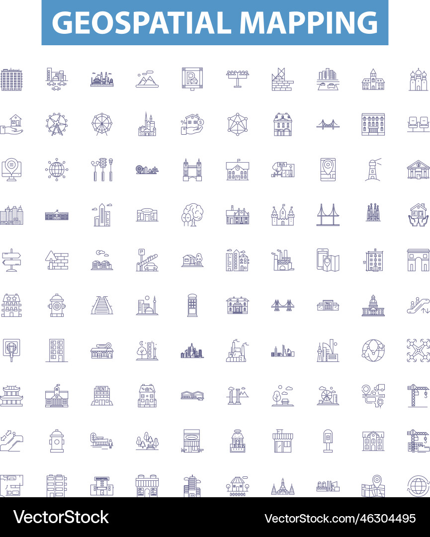 Geospatial mapping line icons signs set Geospatial mapping line icons signs set Vector Image
