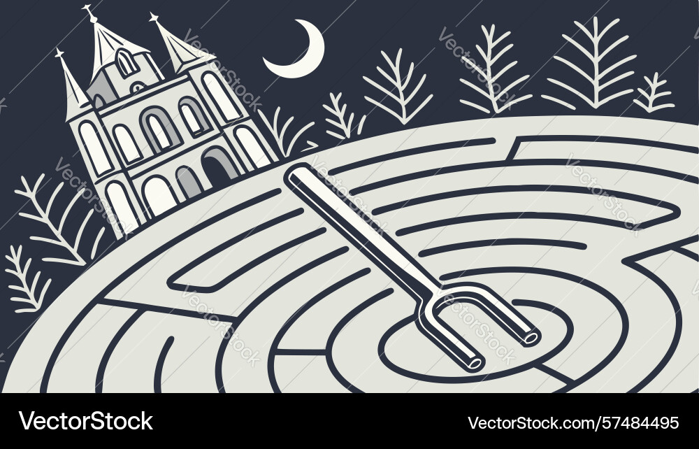 Maze of sound tuning fork at the heart vector image
