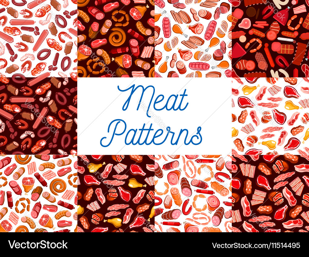 Meat Patterns - Sausage & Cuts Vector Image