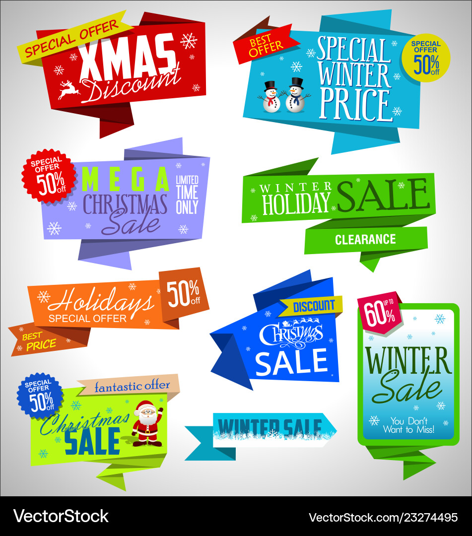 Moderne Verkauf Origami Weihnachten Banner und Labels Moderne Verkauf Origami Weihnachten Banner und Labels vektorbild