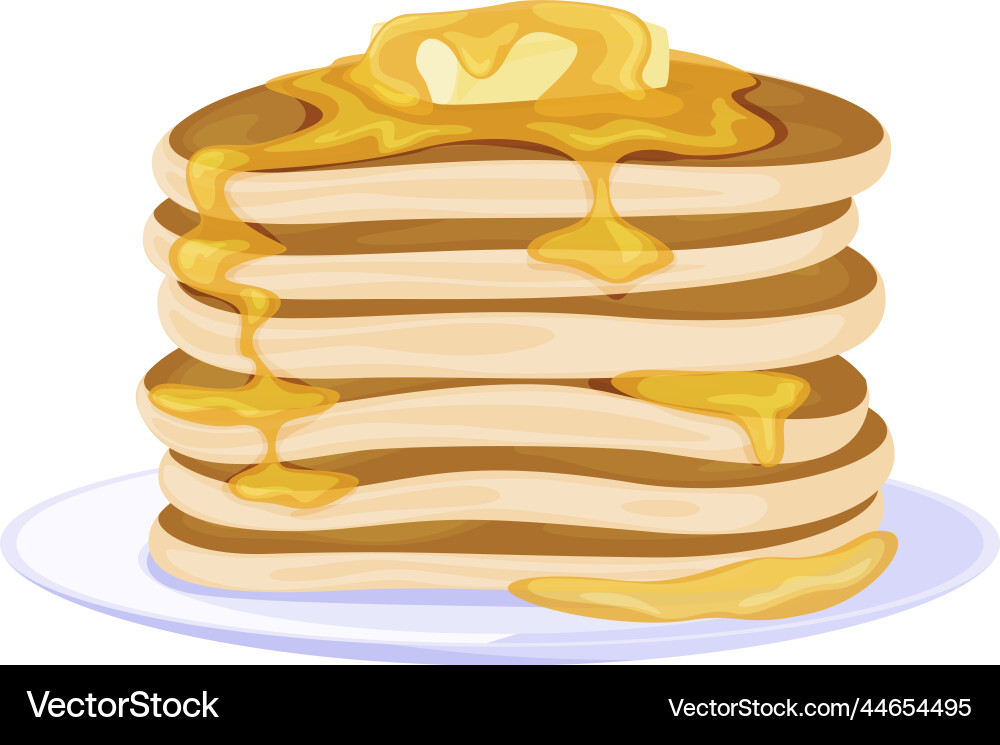 Pfannkuchen mit Butterstapel auf Platte Pfannkuchen mit Butterstapel auf Platte vektorbild
