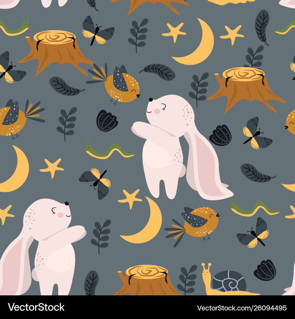 Seamless pattern with bunny and bird Seamless pattern with bunny and bird vector image