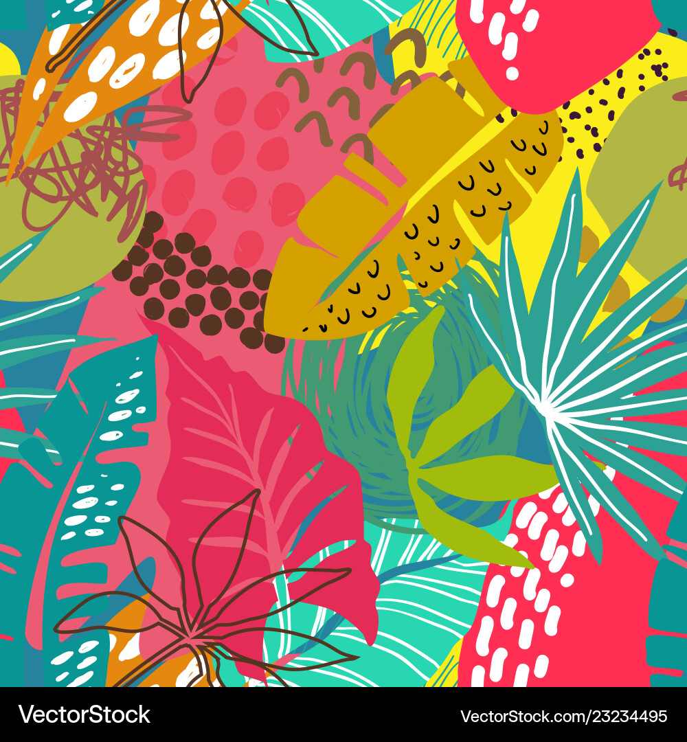 Seamless pattern with tropical plants Royalty Free Vector