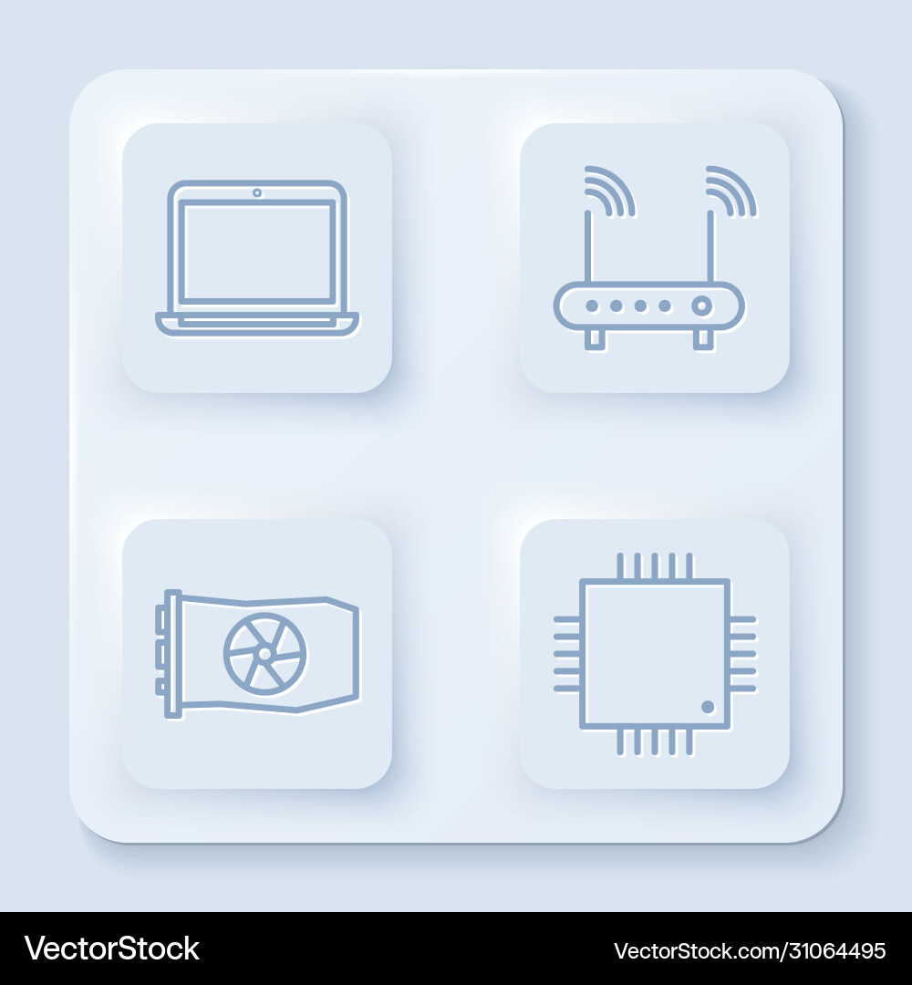 Set line laptop router and wi-fi signal video Vector Image
