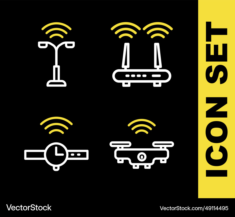 Set line router and wi-fi signal smart drone Set line router and wi-fi signal smart drone Vector Image