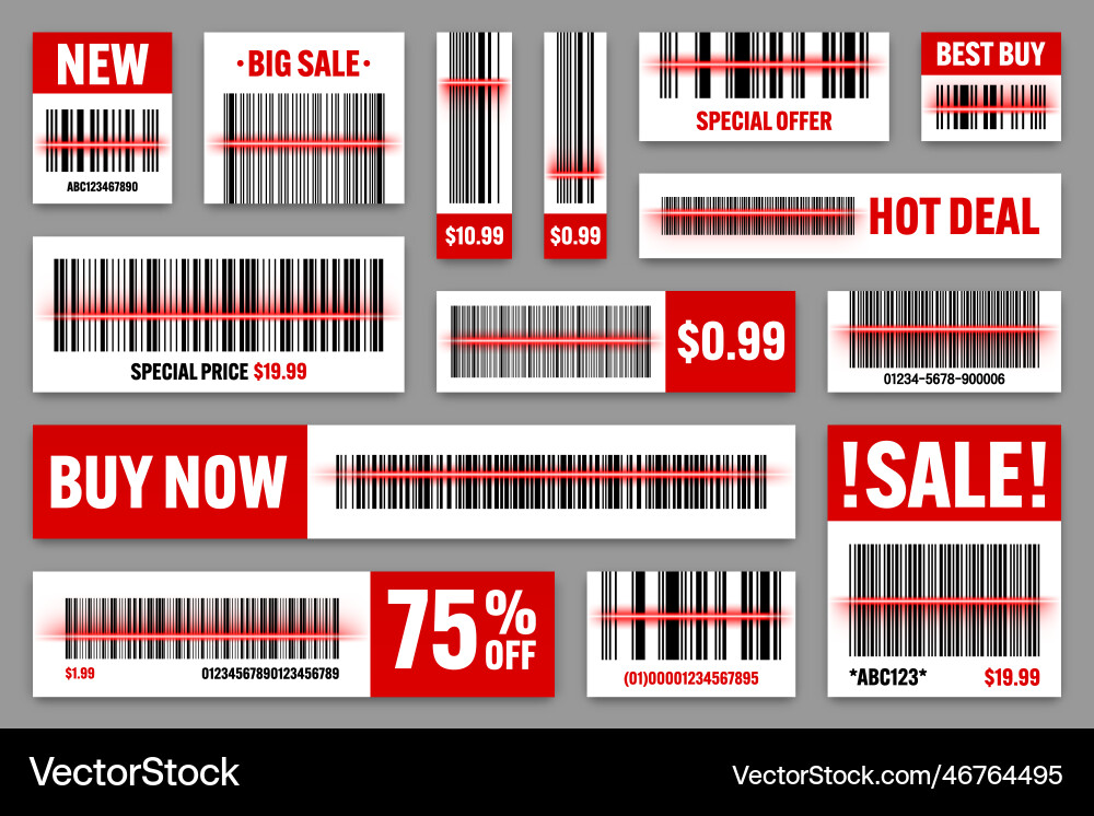 Set of product barcodes with red scanning line Set of product barcodes with red scanning line vector image