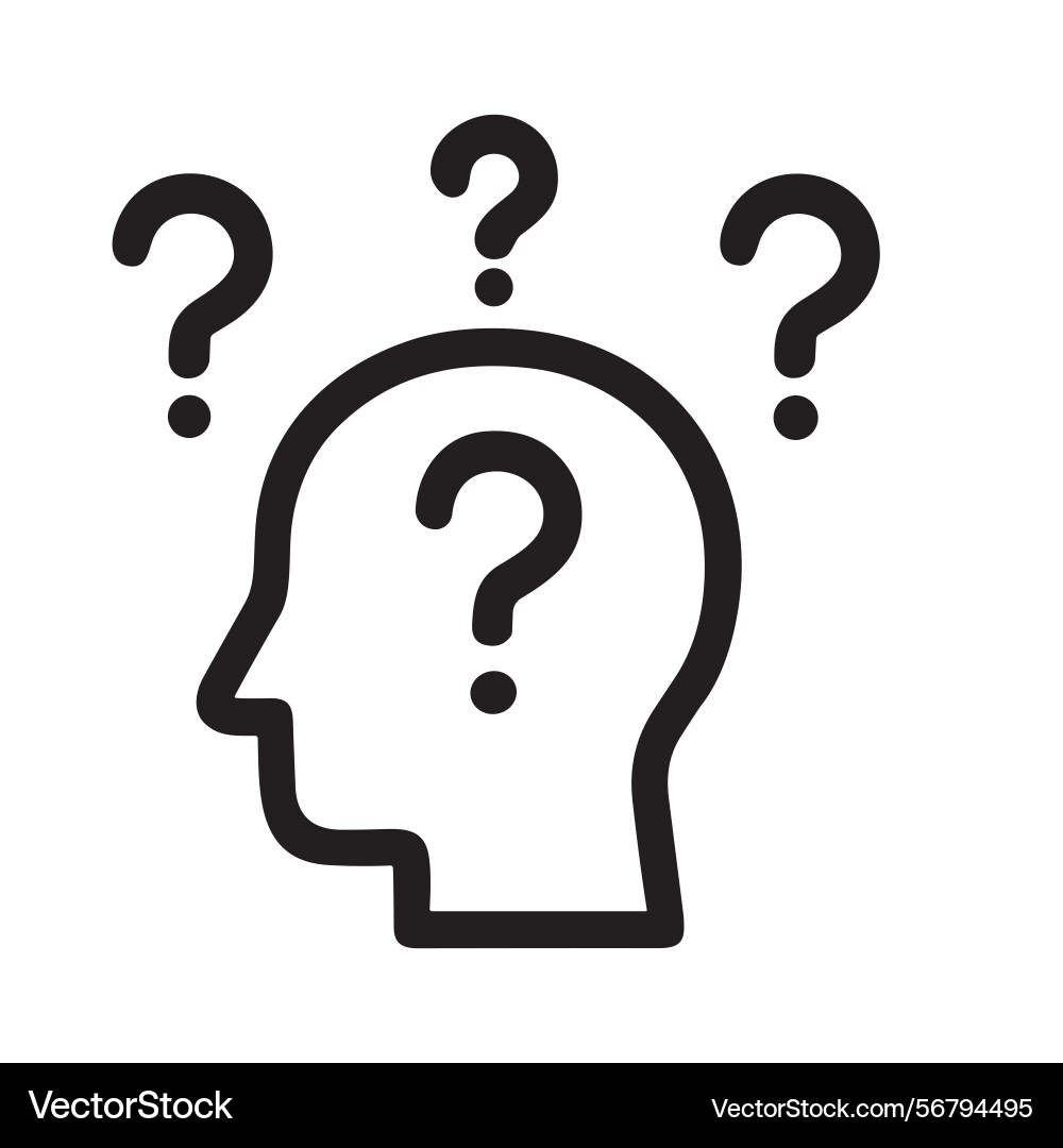 Simple line drawing head with question marks Vector Image