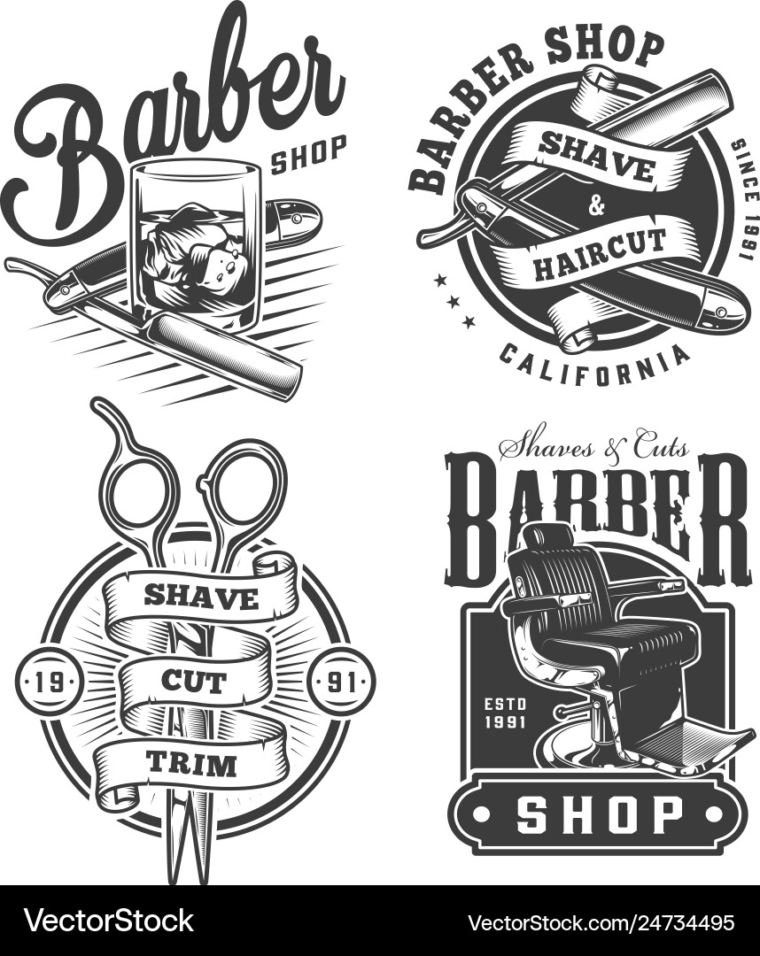 Vintage monochrome barbershop logos set vector image