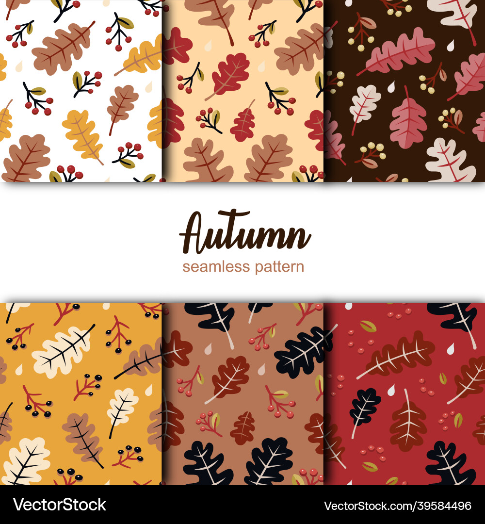 Autumn seamless pattern set leaves design Vector Image