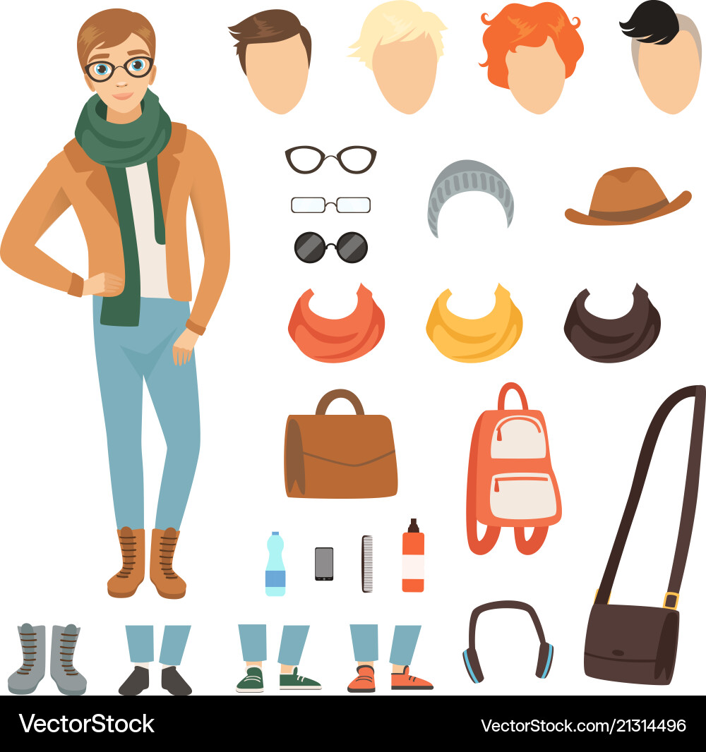 Clothing of fashionable guy cartoon male Clothing of fashionable guy cartoon male vector image
